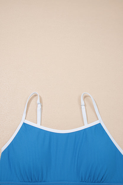 Color Block Edge Ribbed Pocketed Lined Swim Dress