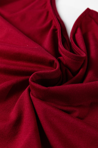 Blue Sapphire Plus Size Solid Color Asymmetric Neck Short Sleeve Blouse