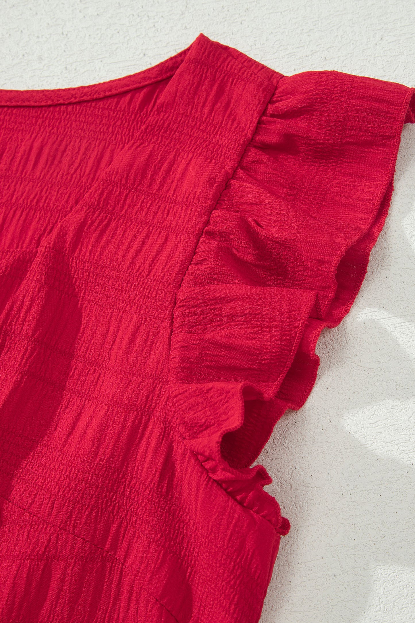 Textured Square Neck Top and Shirred High Waist Shorts Set