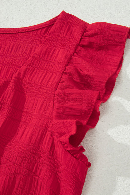 Textured Square Neck Top and Shirred High Waist Shorts Set