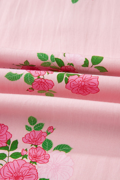 Notched Neck Flutter Short Sleeve Floral Print Maxi Dress