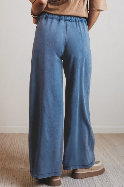Mineral Wash Drawstring Retro High Waist Wide Leg Western Pants