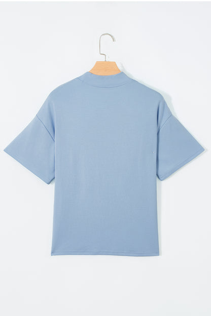 Pink Solid Color High Neck Oversize Tee
