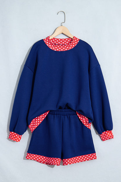 Polka Dot Trim Baggy Pullover 2pcs Short Set