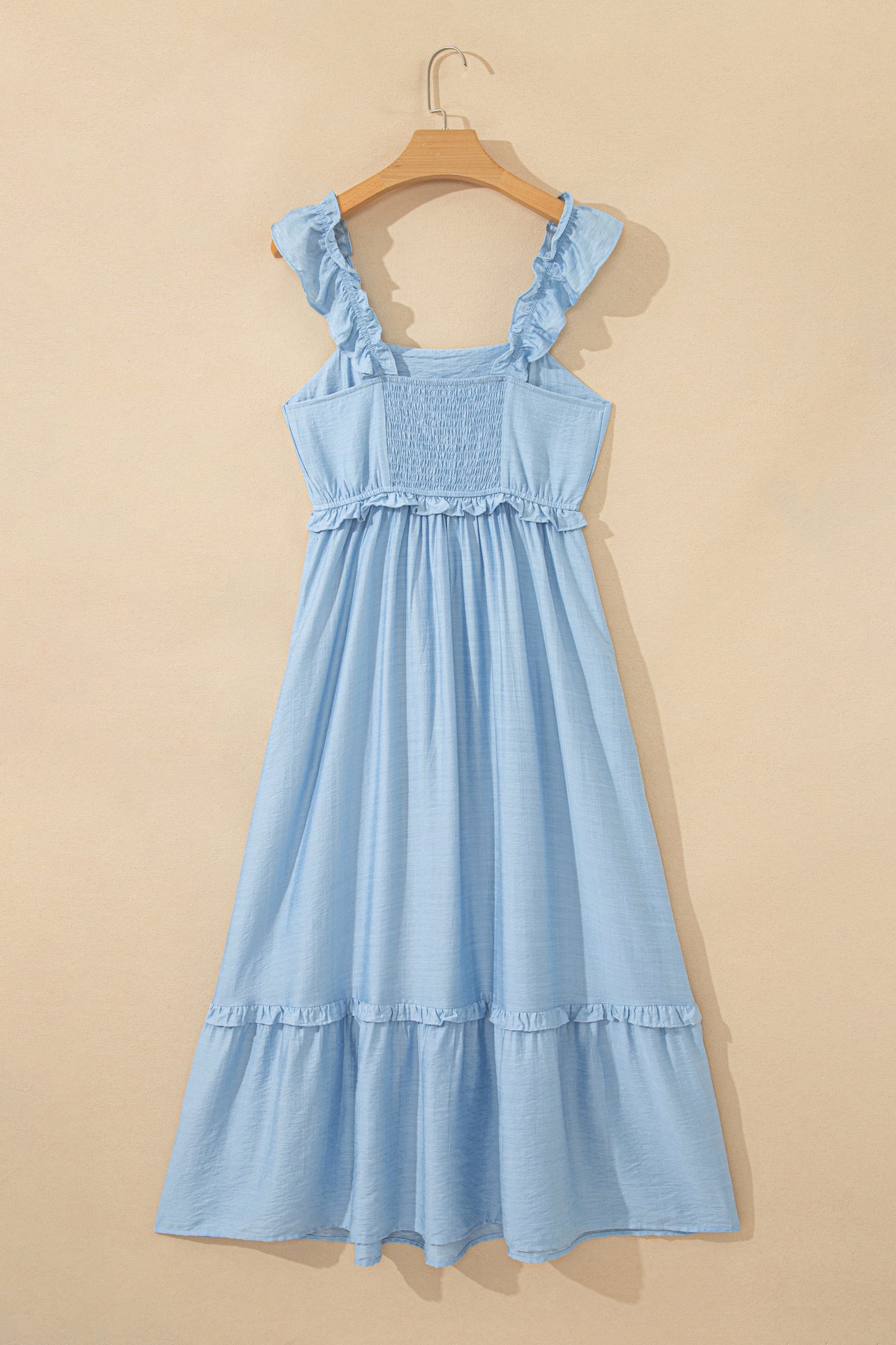 Solid Color Ruffle Trim High Waist Sleeveless Maxi Dress