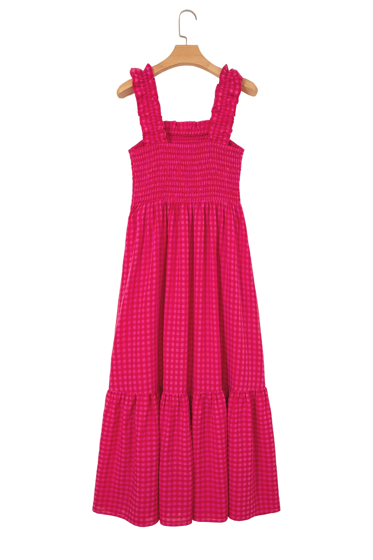 Plaid Square Neck Fit-and-flared Vacation Sundress