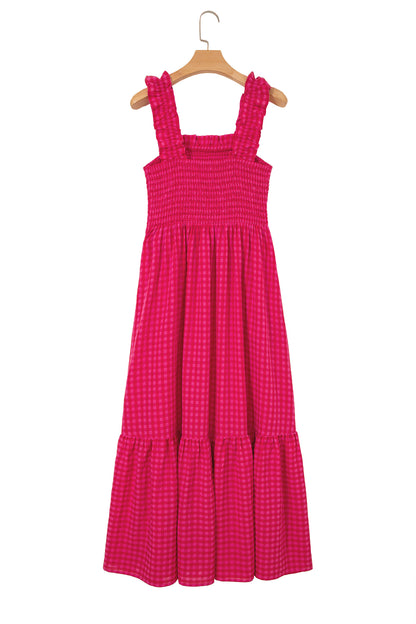 Plaid Square Neck Fit-and-flared Vacation Sundress