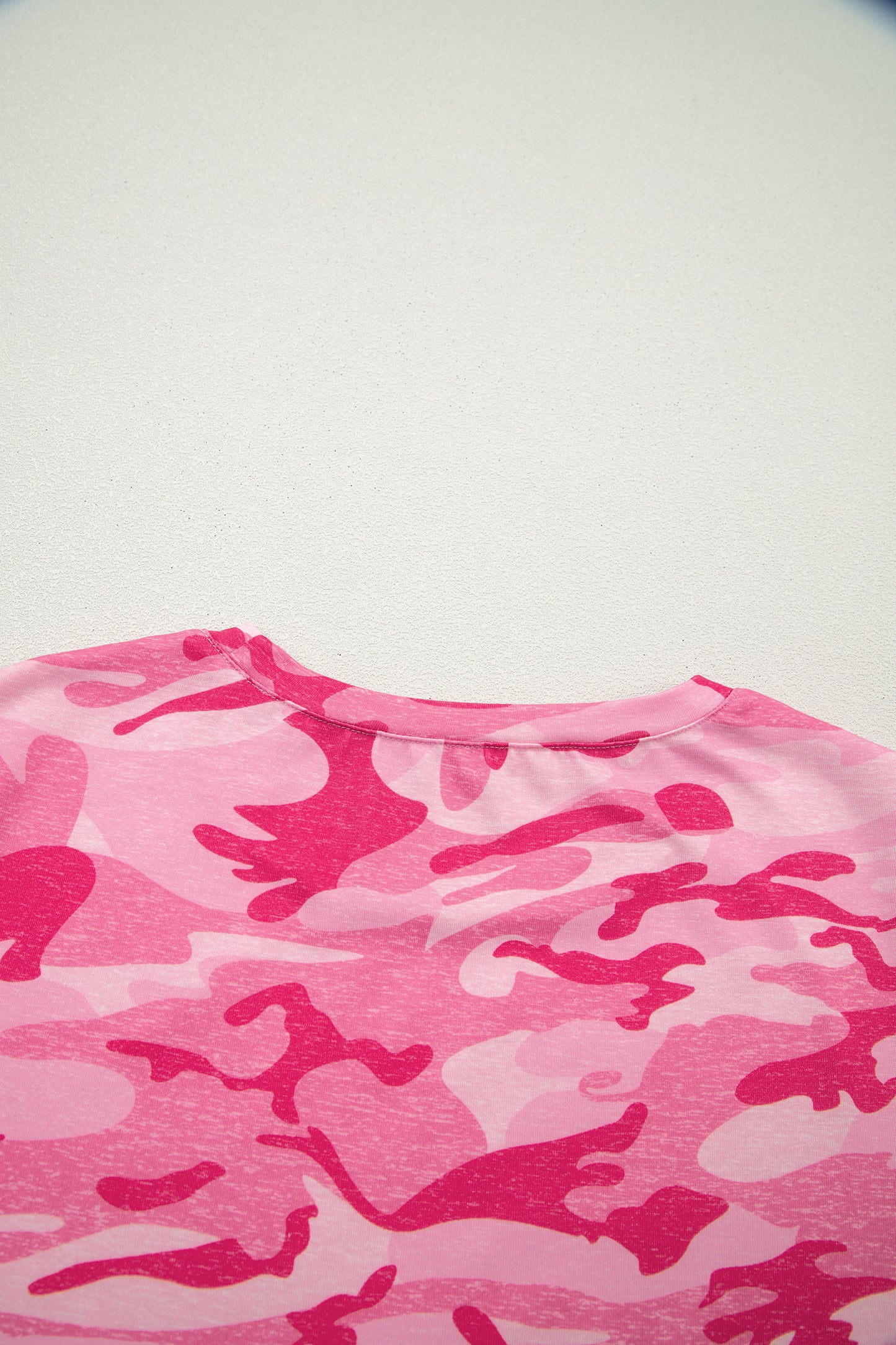 Pink Camouflage Print Crew Neck T Shirt