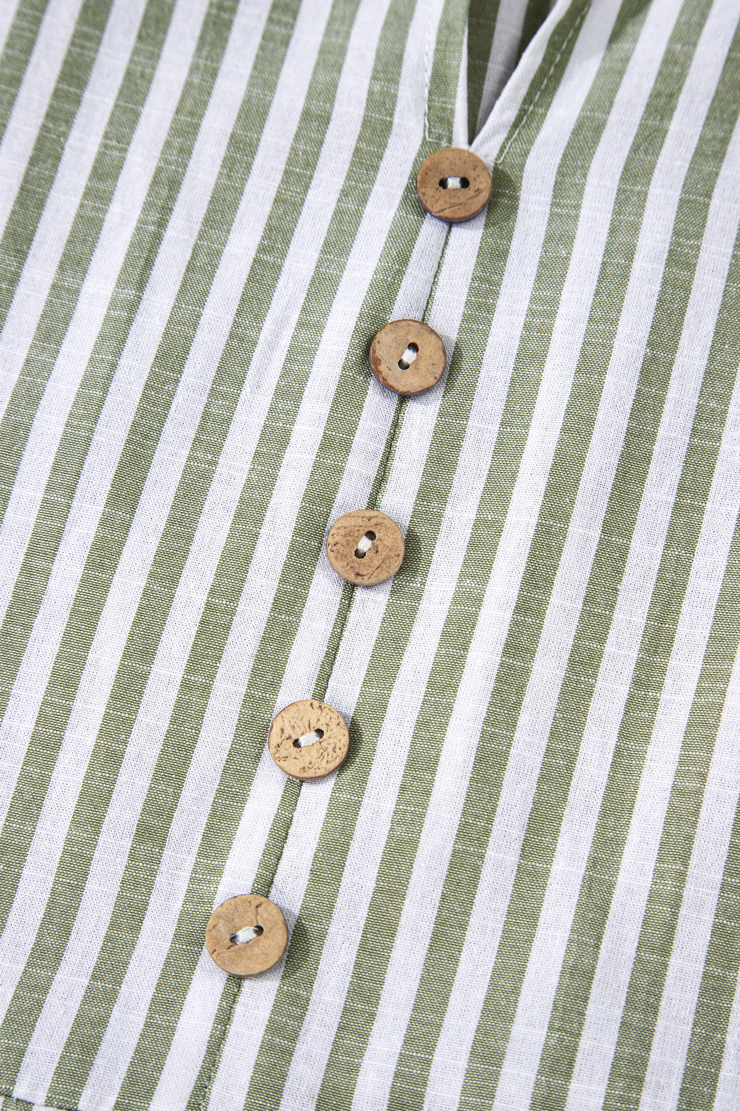 Green Stripe Tasseled Tie Neck Ruffled Short Sleeve Tiered Flattering Dress