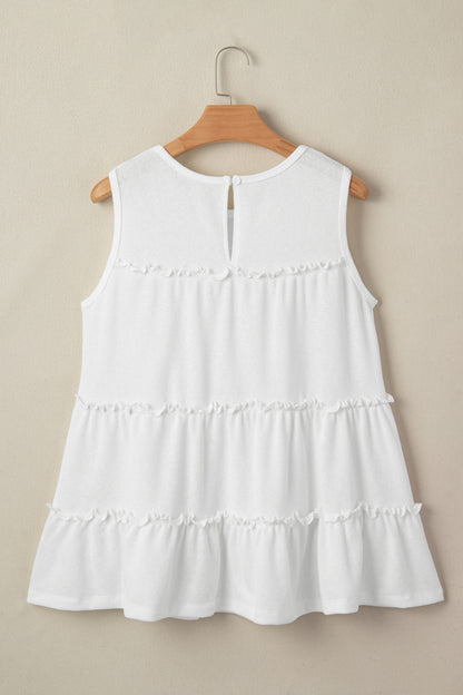 Dark Grey Tiered Frill Trim A-line Tank Top