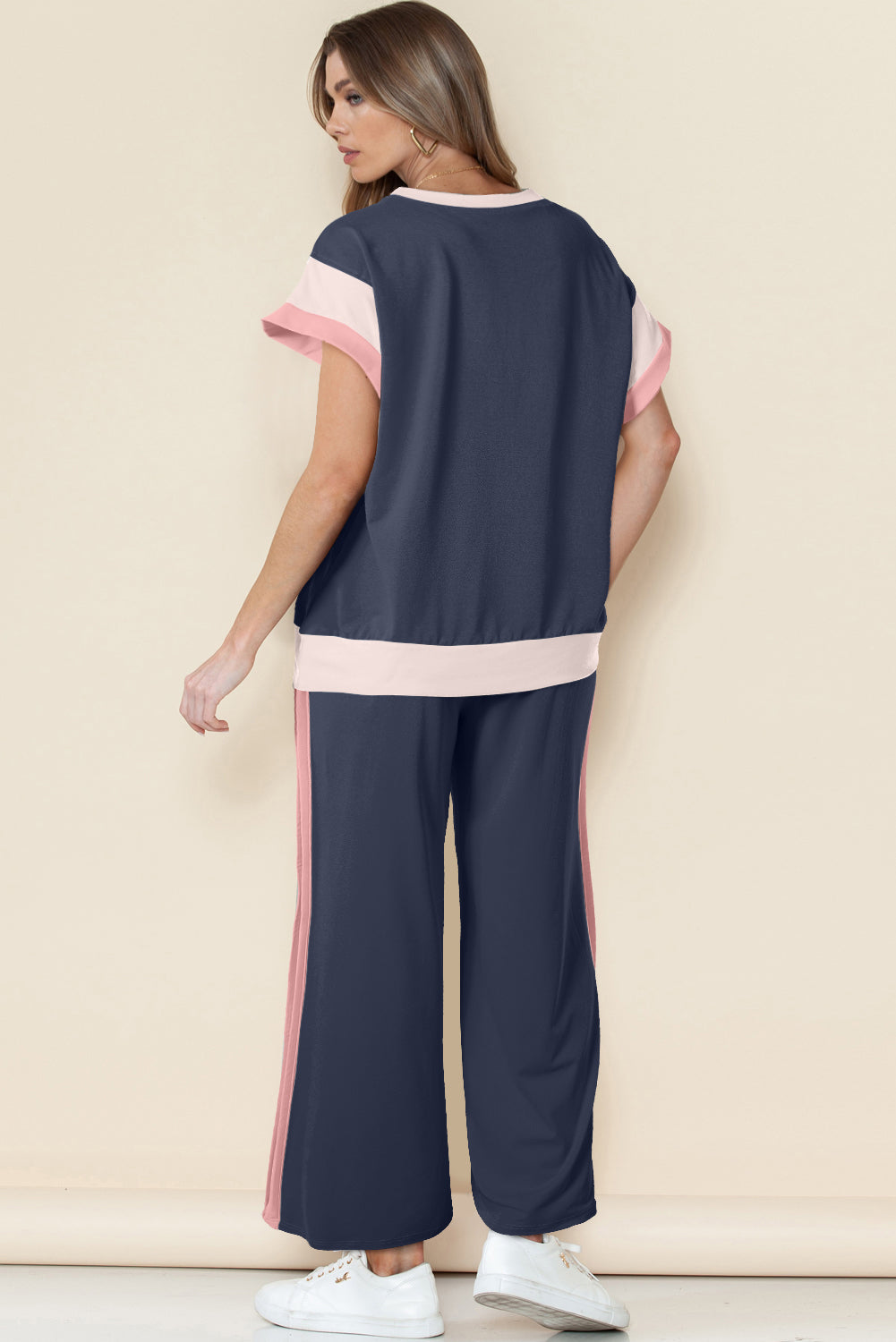 Color Block Detail Casual Two-piece Set