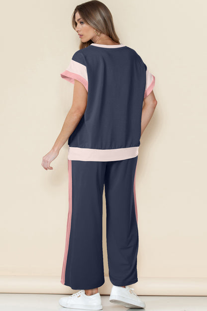 Color Block Detail Casual Two-piece Set