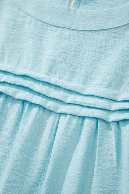 Tie Half Sleeve Pleated Detail Babydoll Blouse