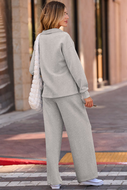 Solid Color V Neck Top and High Waist Pants Set