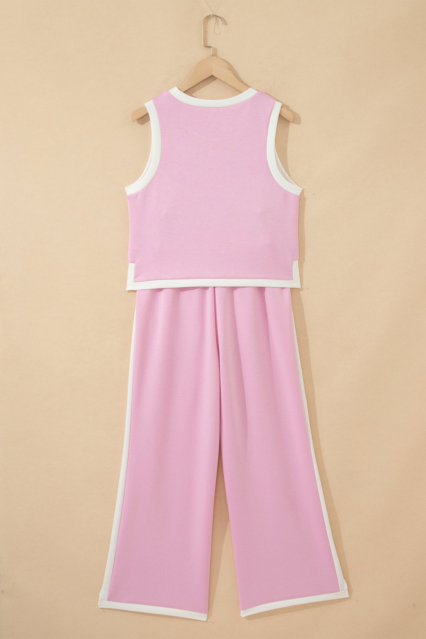 Colorblock Trim Cropped Tank Elastic Waist Shift Pants 2pcs Set