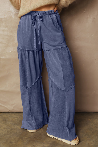 Wild Ginger Careys Mineral Wash Tiered Wide Leg Patchwork Drawstring Pants