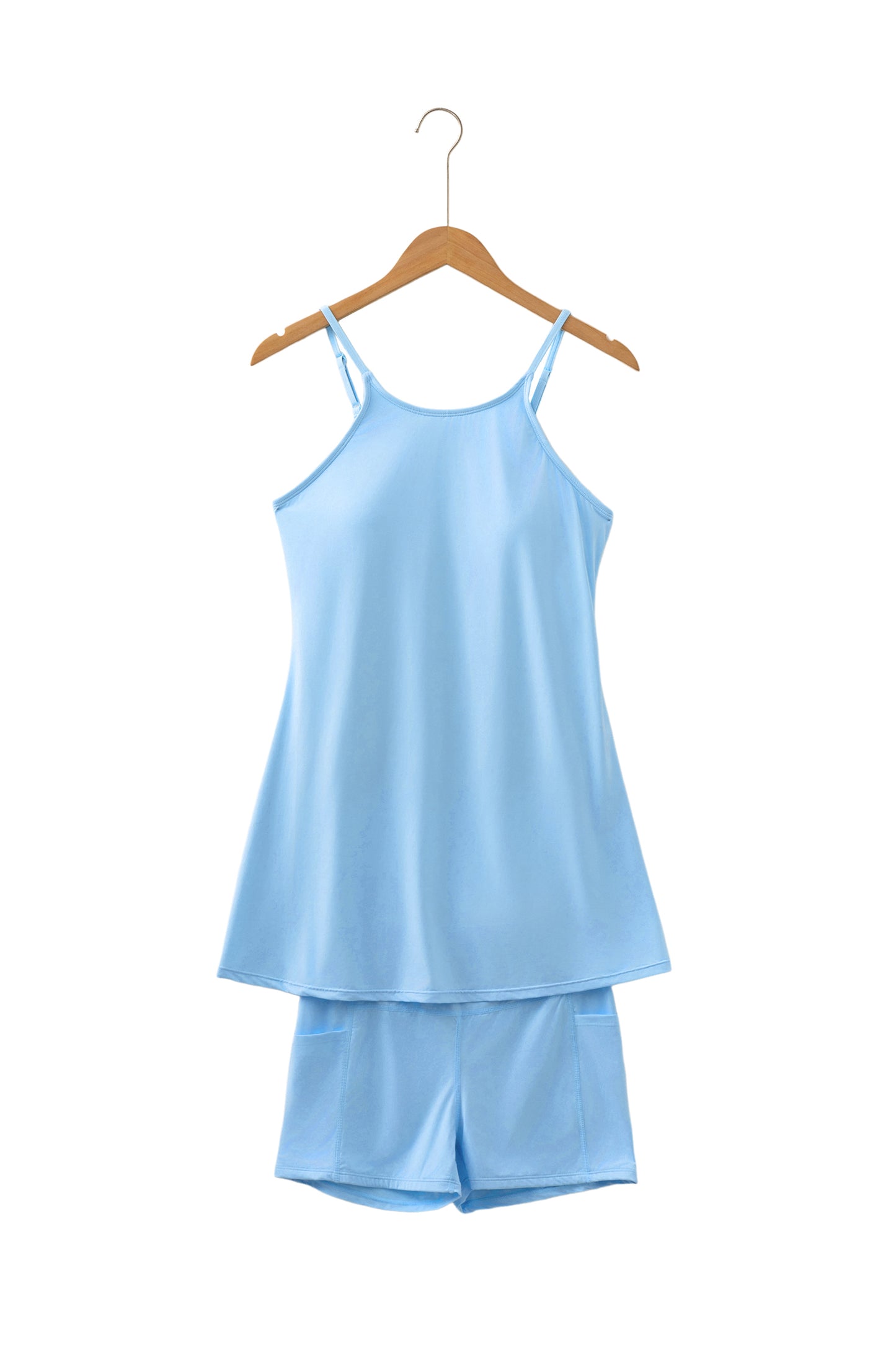 Solid Color Tunic Tank Dress Athletic Shorts Two Piece Set
