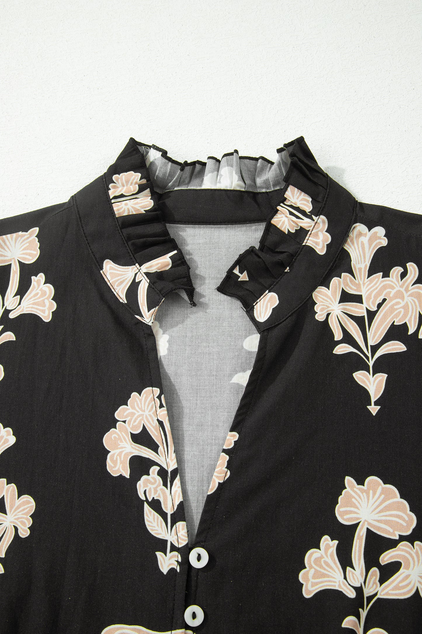 Frilled V Neck Puff Short Sleeve Floral Mini Dress