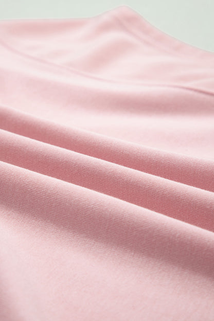 Light Pink Solid Color Loose Tee Drawstring Wide Leg Pants 2pcs Outfit