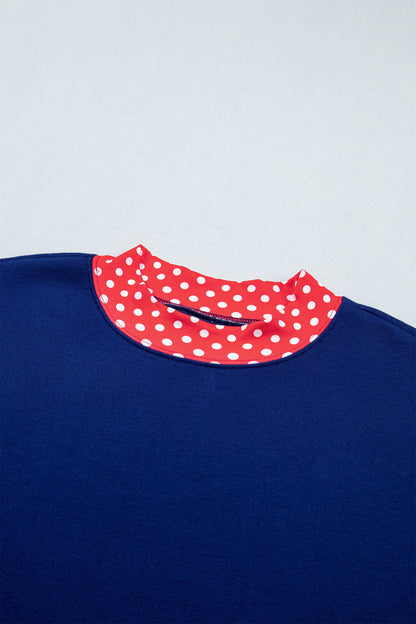 Polka Dot Trim Baggy Pullover 2pcs Short Set