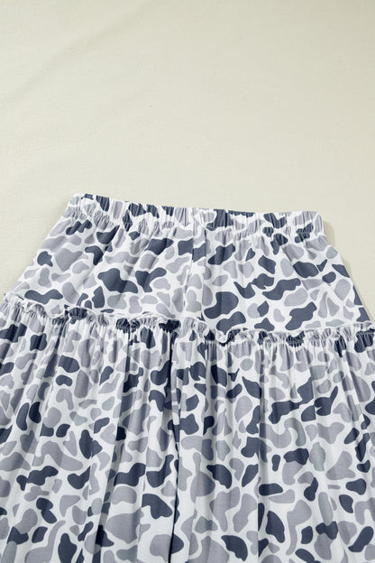 Beige Camo Print Wide Leg Casual Pants