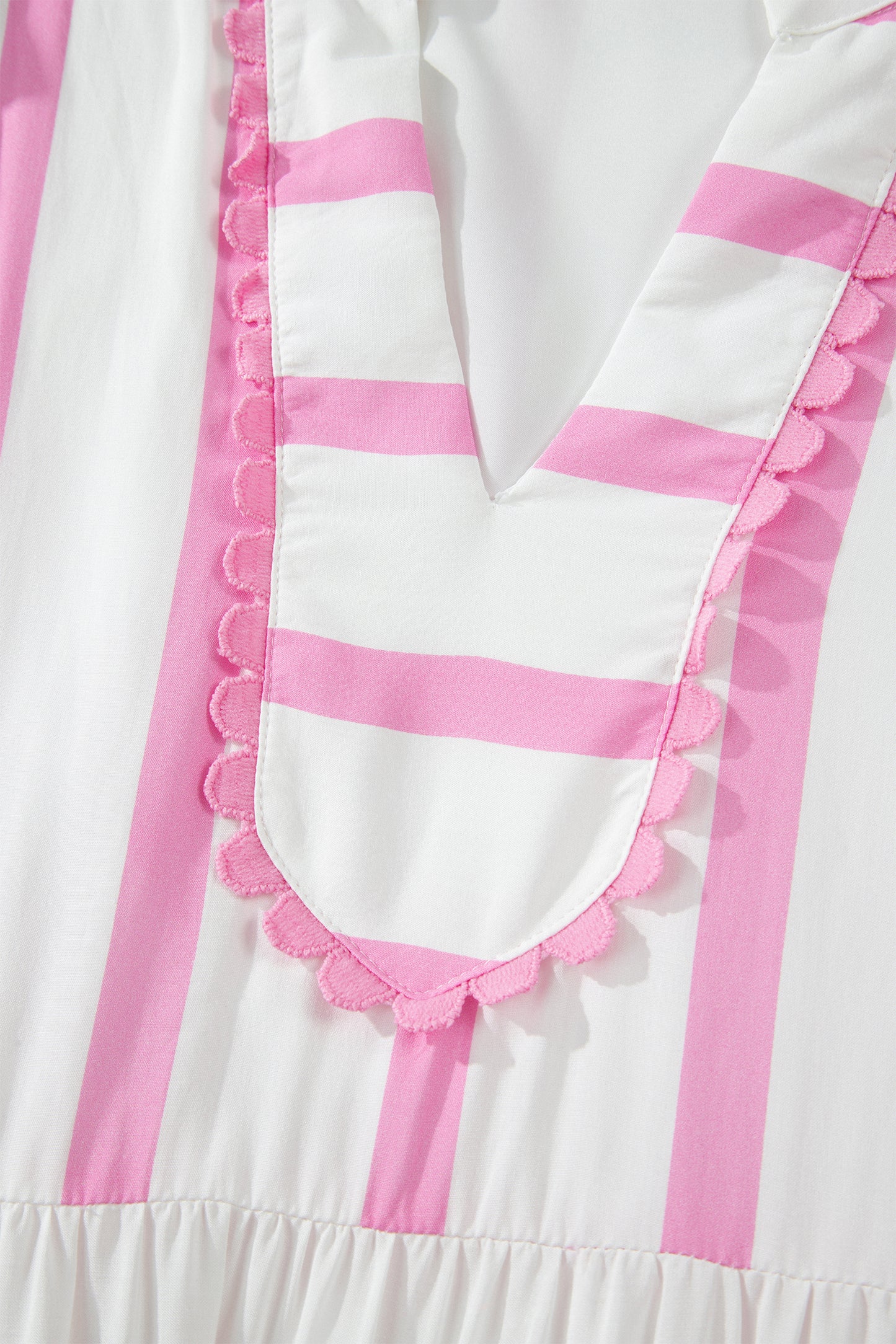 Stripe Ricrac Trim Notched Neck Half Sleeve Vacation Dress