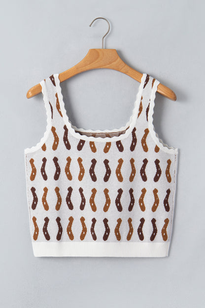 Western Leopard/ Horseshoe Printed Scalloped Trim Square Neck Sweater Vest