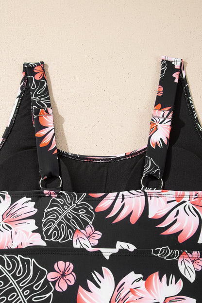 Black Scoop Neck Adjustable Tankini and Matching Skort Bathing Suit