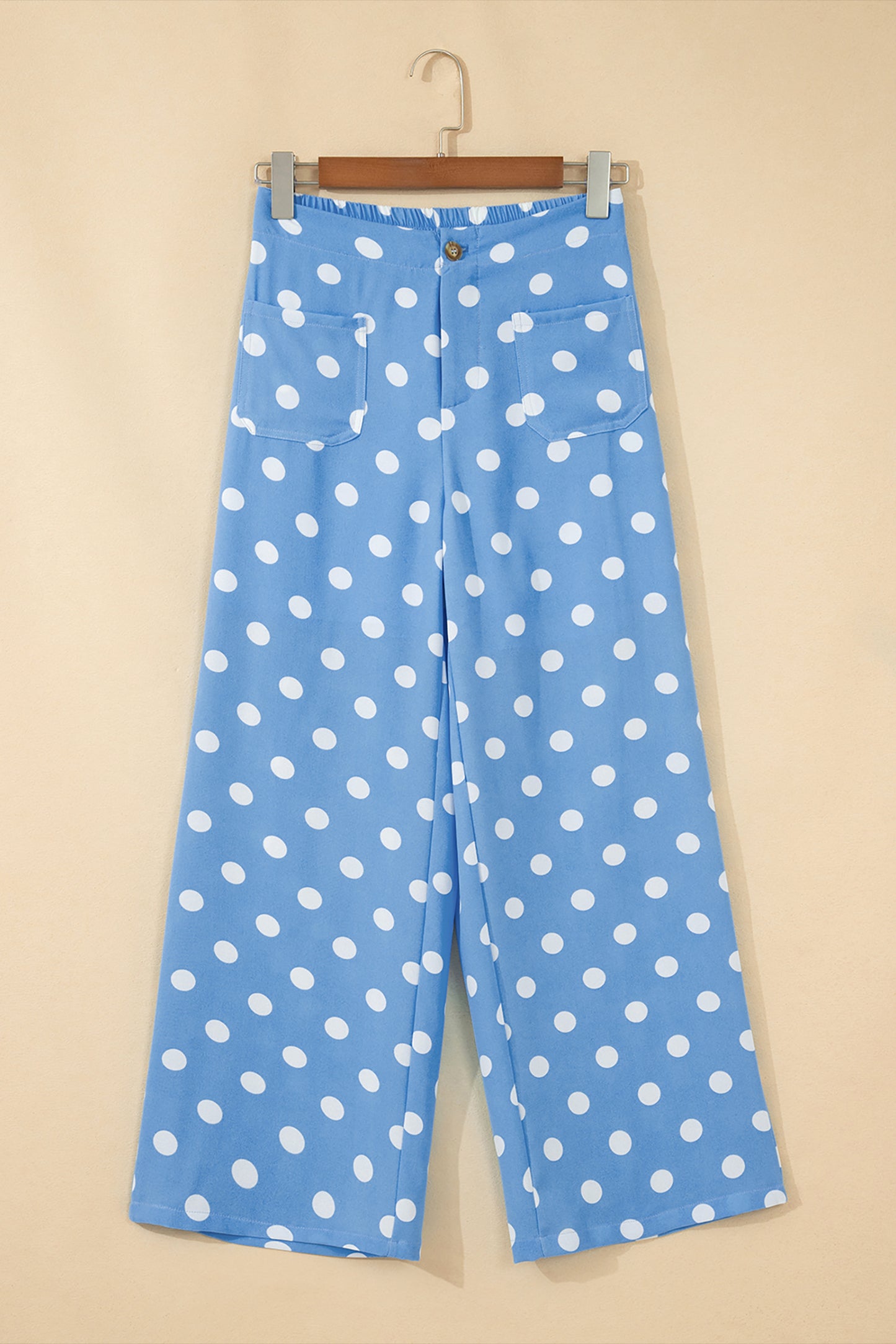Polka Dot Print Patched Pocket Mid-rise Straight Leg Pants