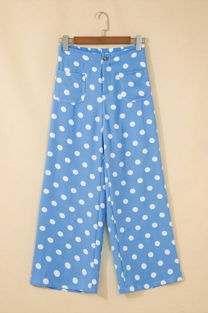 Polka Dot Print Patched Pocket Mid-rise Straight Leg Pants