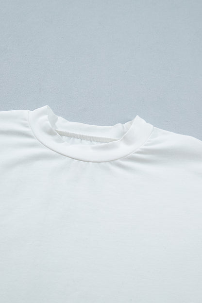 White Asymmetric Lace Hem Patchwork Tee