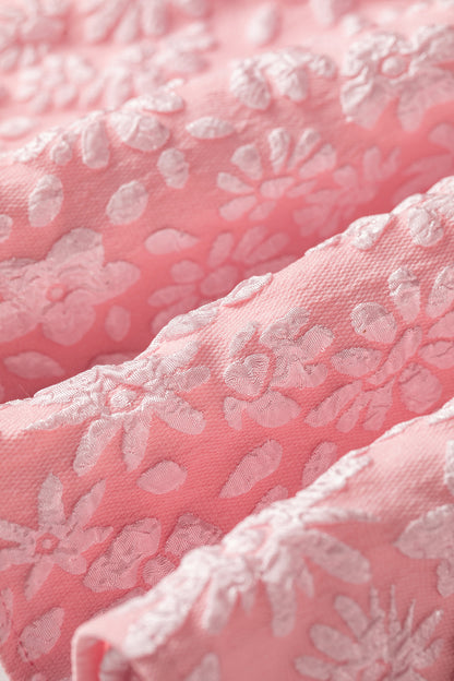 Floral Textured Jacquard Puff Sleeve Blouse
