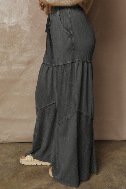 Wild Ginger Careys Mineral Wash Tiered Wide Leg Patchwork Drawstring Pants
