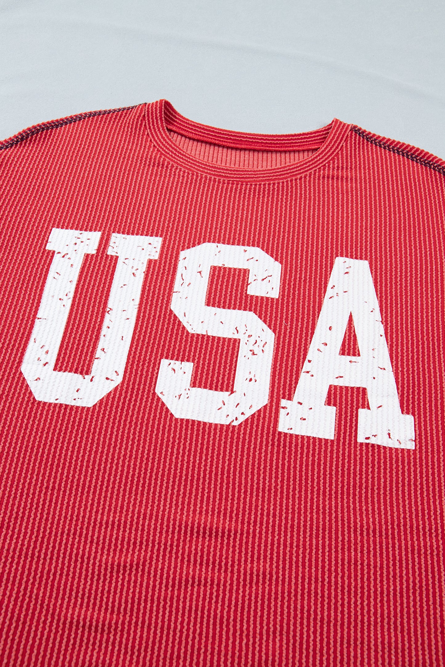 USA Graphic Half Sleeve Loose Ribbed Top