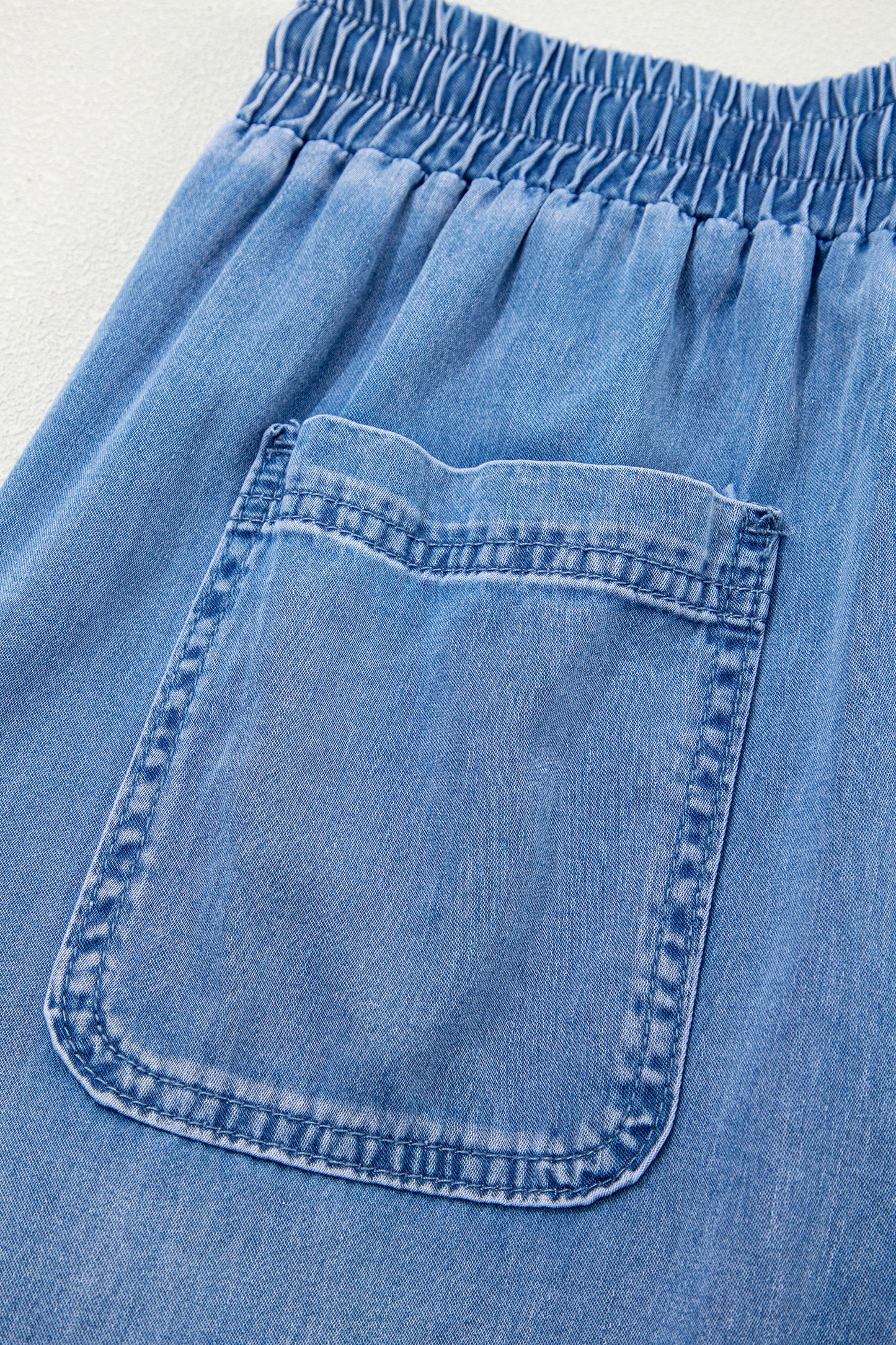 Beau Blue Drawstring Elastic Waist Pocketed Loose Denim Pants