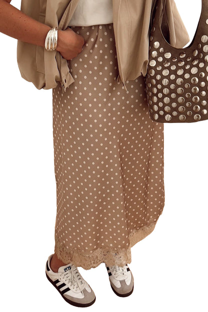 Polka Dot Lace Hem Elegant Long Shift Skirt
