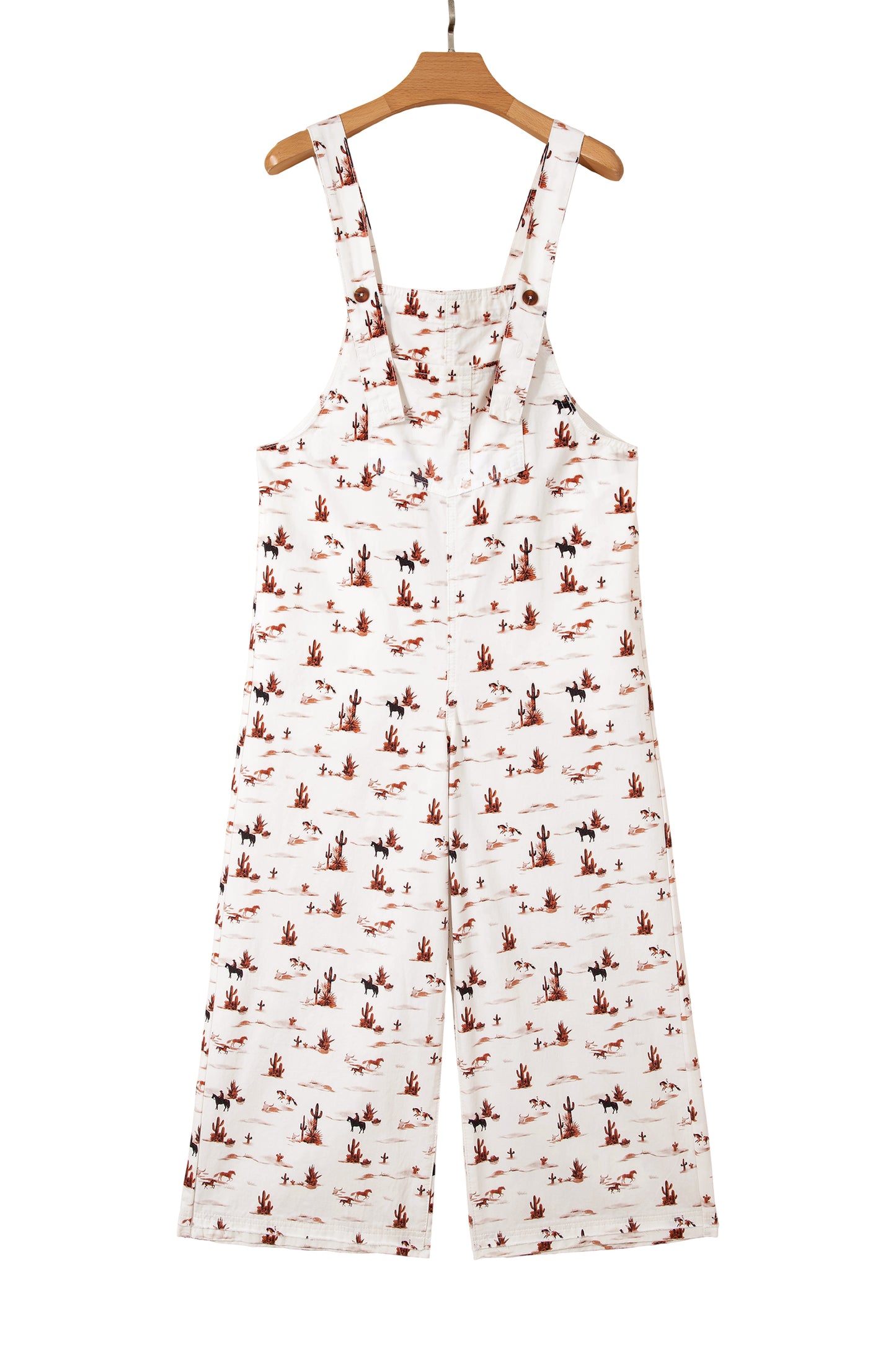 Western Printed Button Adjustable Straps Loose Jumpsuit Dungarees
