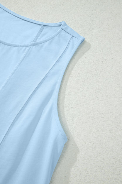 Stitched Detail Loose Tank Top Cotton 2pcs Short Set