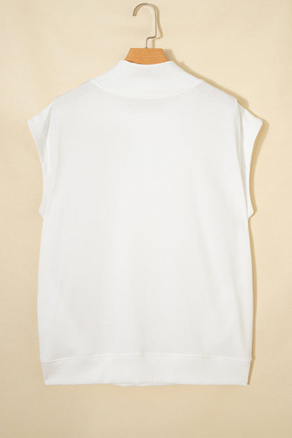 Solid Color High Neck Cap Sleeve Loose Top