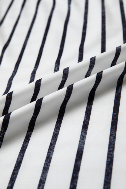 Khaki Stripe Colorblock 3/4 Sleeve Loose T Shirt