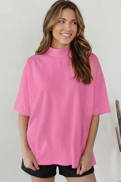 Pink Solid Color High Neck Oversize Tee