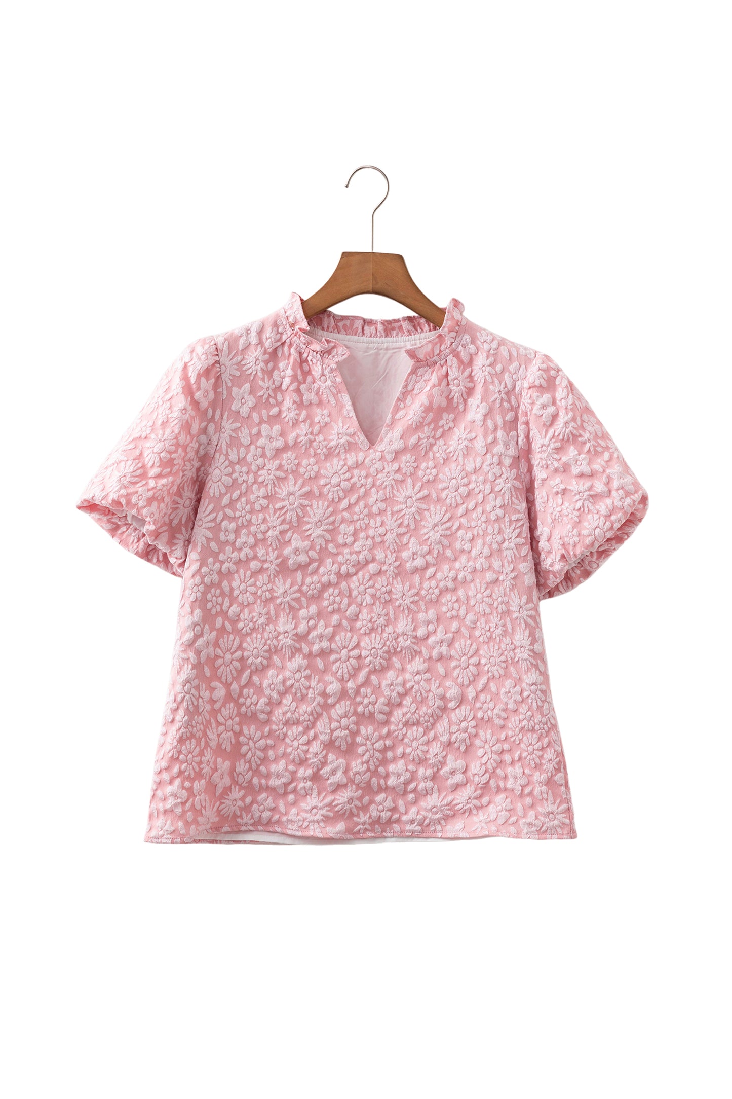 Floral Textured Jacquard Puff Sleeve Blouse