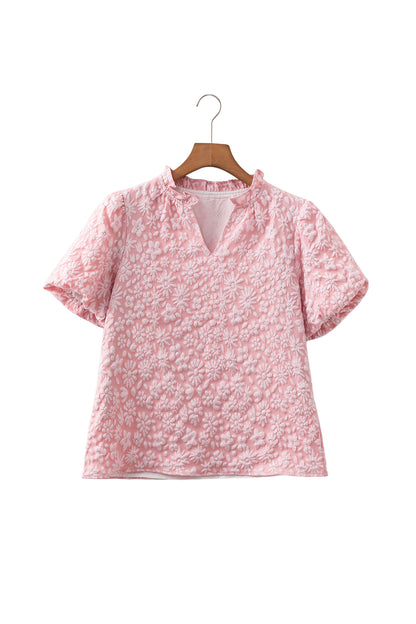 Floral Textured Jacquard Puff Sleeve Blouse