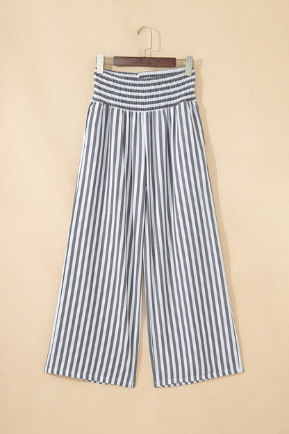 Stripe Shirred High Waist Loose Summer Pants