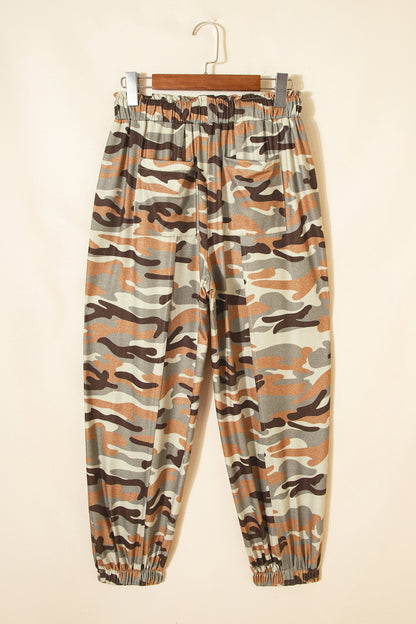 Green Camouflage Printed Drawstring Elastic Waist Jogger Pants
