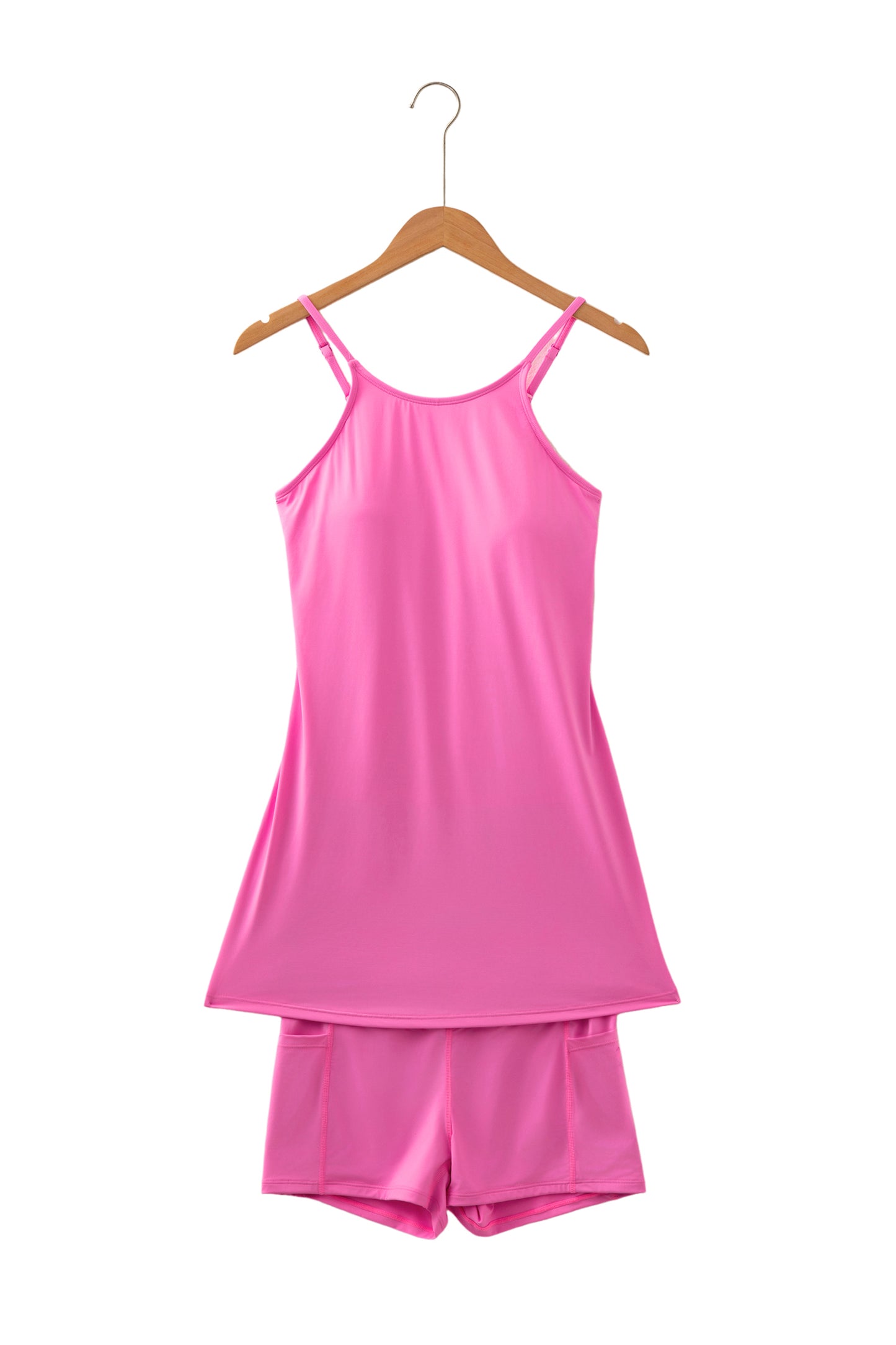 Solid Color Tunic Tank Dress Athletic Shorts Two Piece Set
