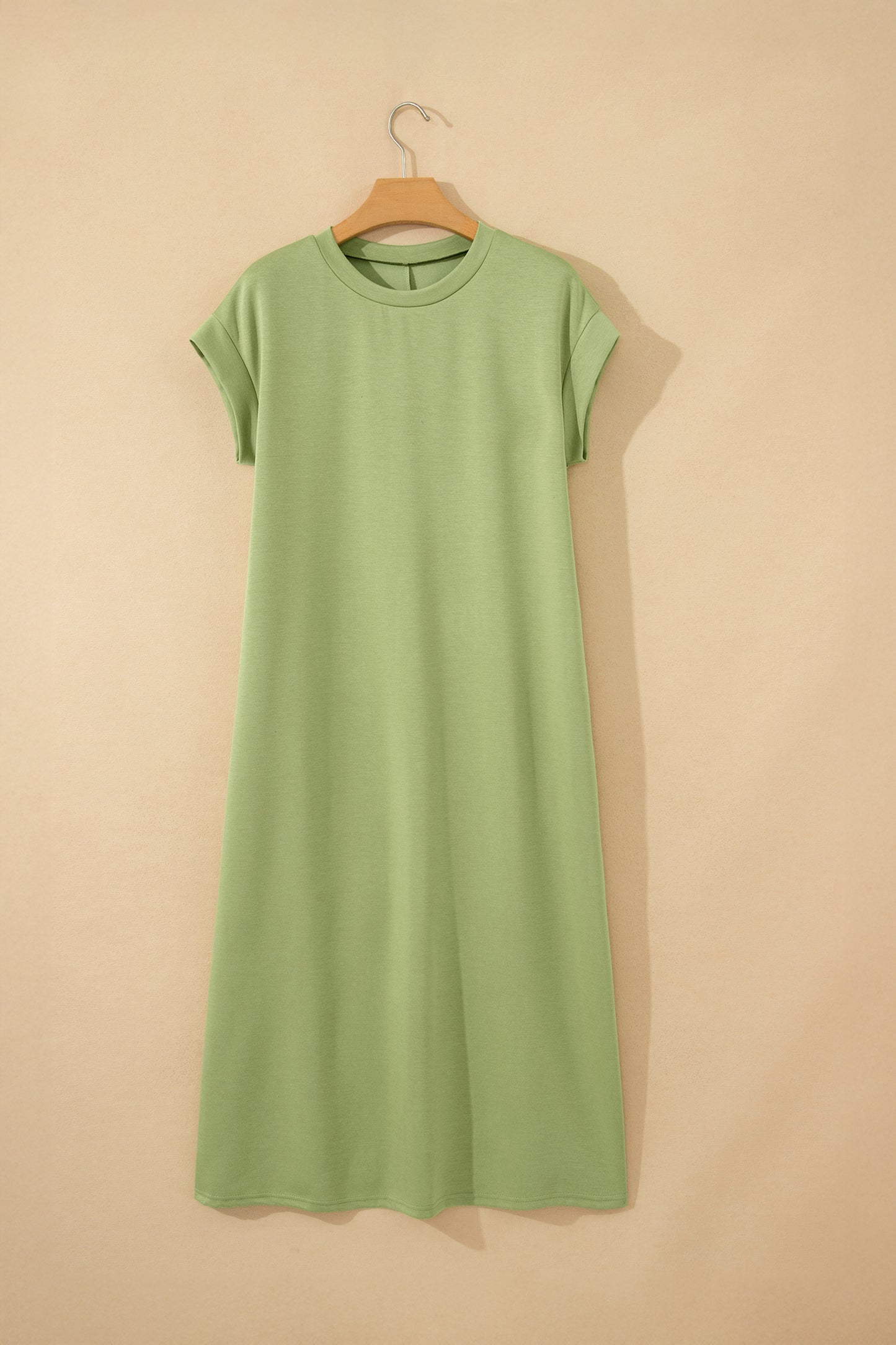 Green Bay Solid Color Long T Shirt Dress with Slits