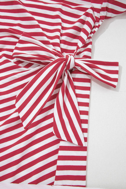 Stripe Nautical Tie Contrast Trim Round Neck T Shirt Mini Dress