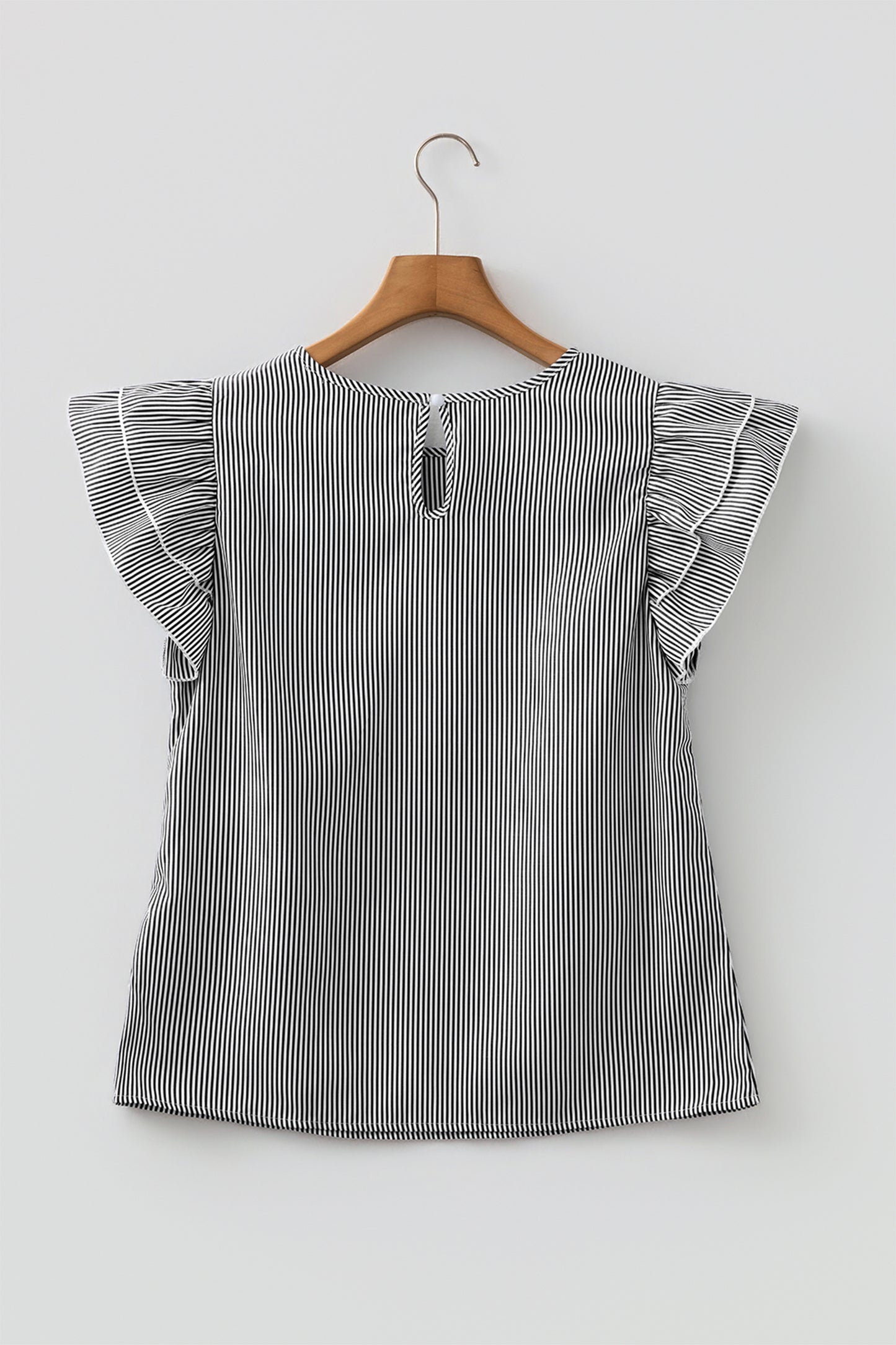 Stripe Striped Ruffle Sleeve Short Sleeve Round Neck Casual Shift Blouse
