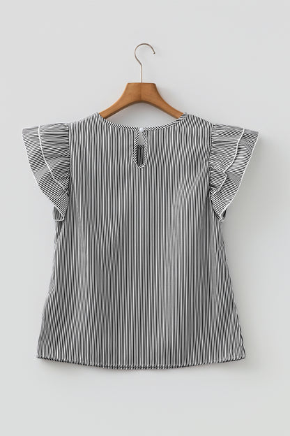 Stripe Striped Ruffle Sleeve Short Sleeve Round Neck Casual Shift Blouse